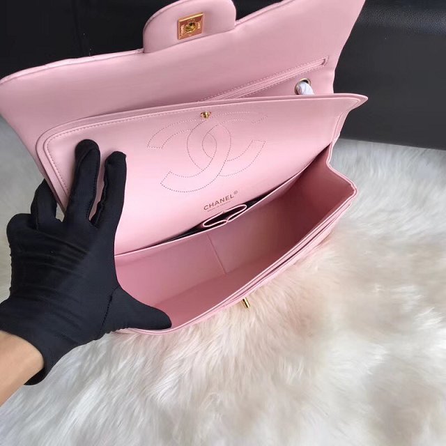 CC original patent calfskin large flap bag A69902 pink