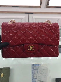 CC original patent calfskin large flap bag A69902 red