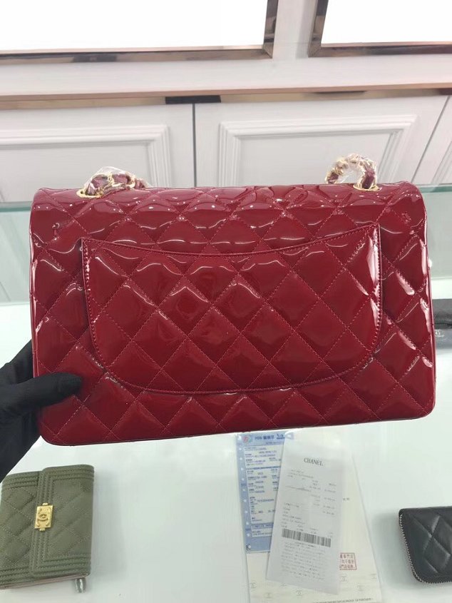 CC original patent calfskin large flap bag A69902 red