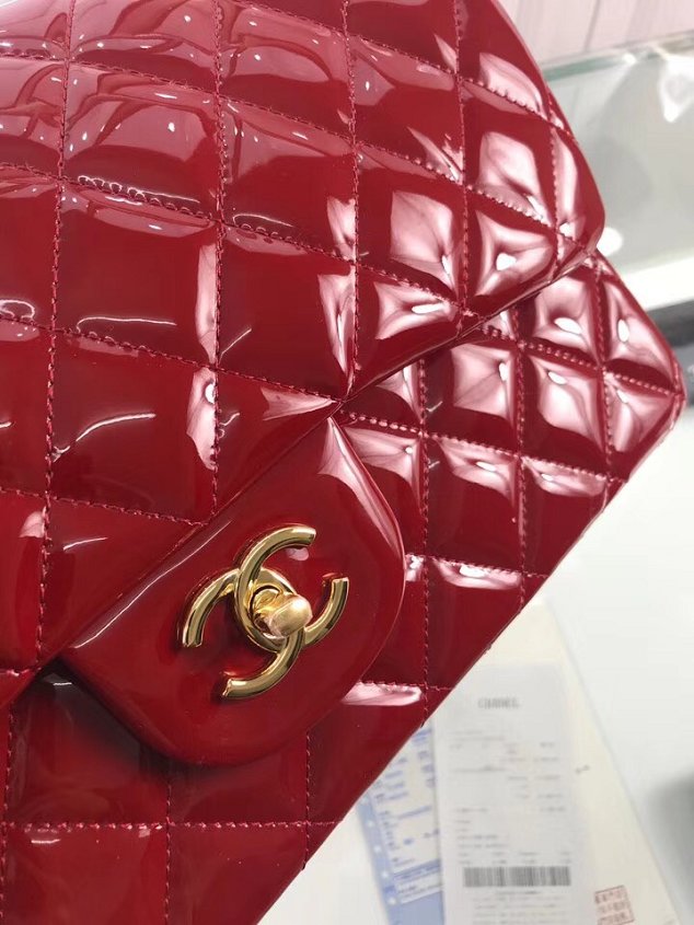 CC original patent calfskin large flap bag A69902 red