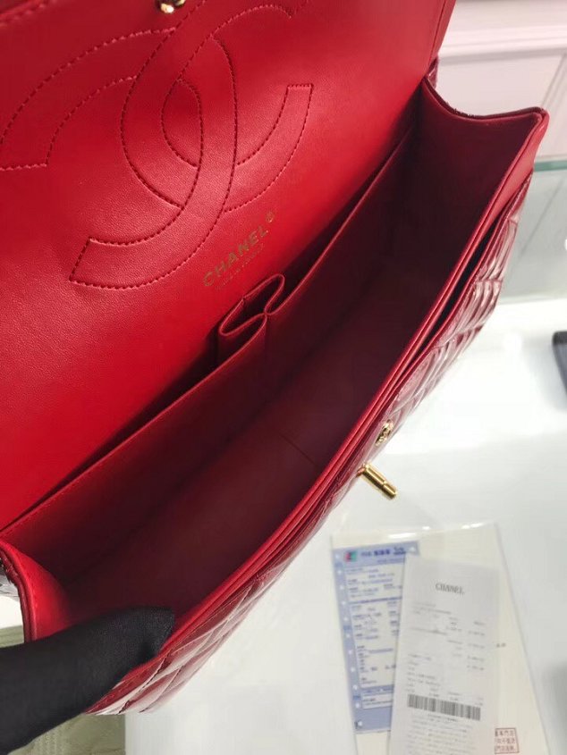 CC original patent calfskin large flap bag A69902 red