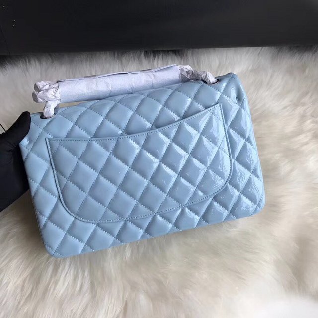 CC original patent calfskin large flap bag A69902 sky blue