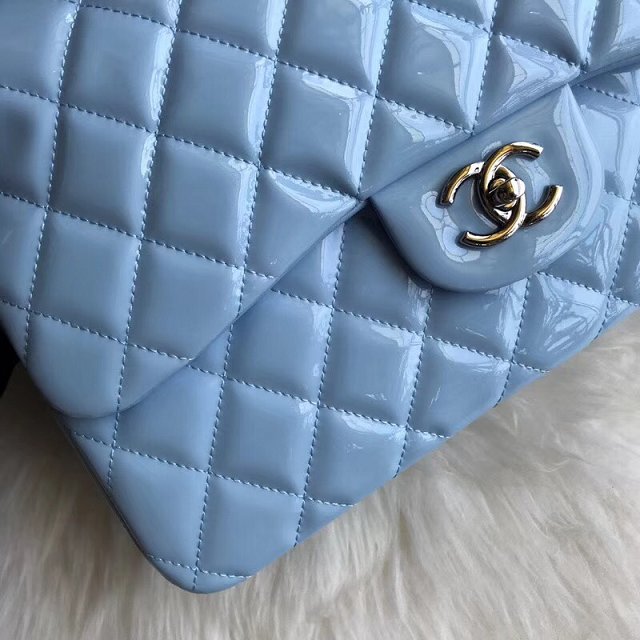 CC original patent calfskin large flap bag A69902 sky blue