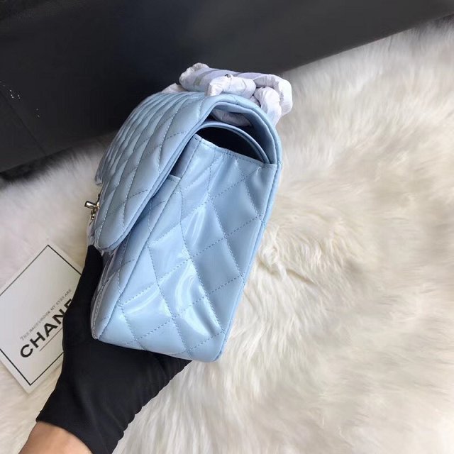 CC original patent calfskin large flap bag A69902 sky blue