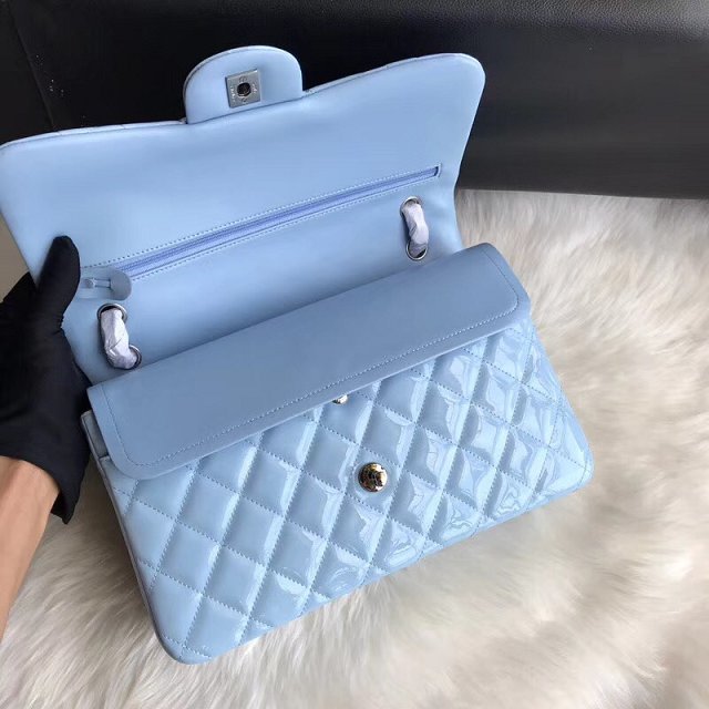 CC original patent calfskin large flap bag A69902 sky blue