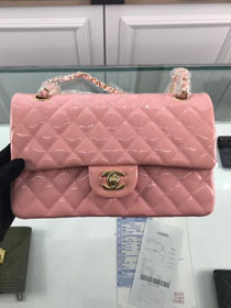 CC original patent calfskin medium flap bag A69901 pink