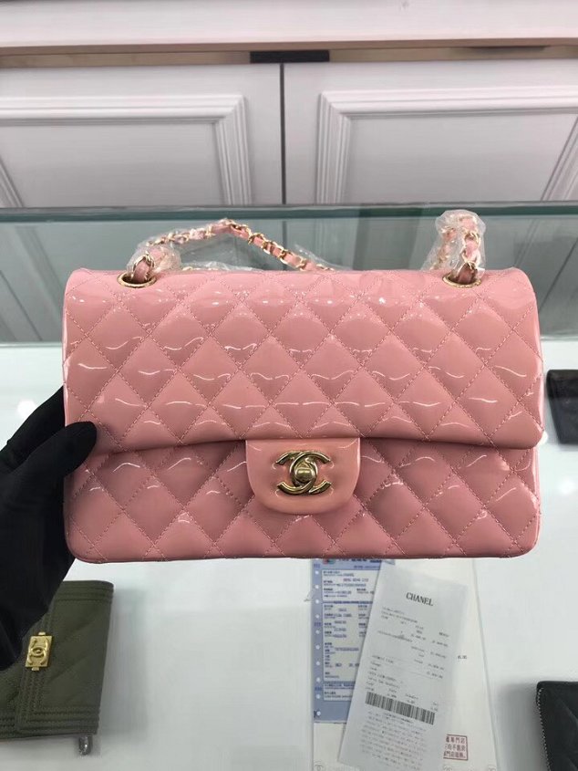 CC original patent calfskin medium flap bag A69901 pink