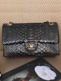 CC original python leather flap bag A01112 black&gold