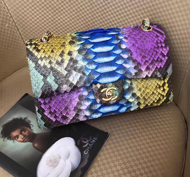 CC original python leather flap bag A01112 blue&purple