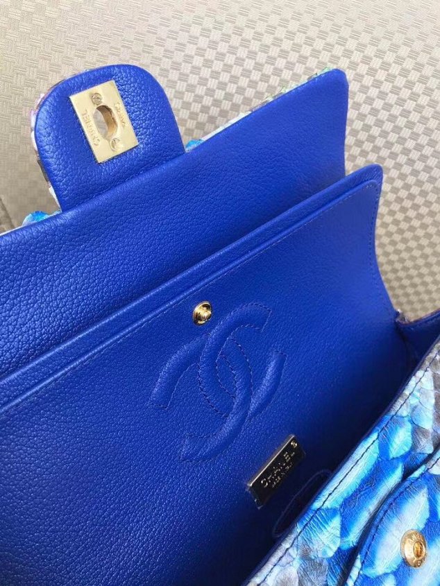 CC original python leather flap bag A01112 blue&purple