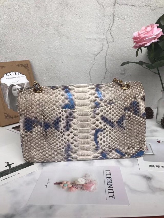 CC original python leather flap bag A01112 gray&blue