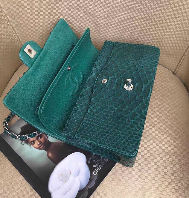 CC original python leather flap bag A01112 green