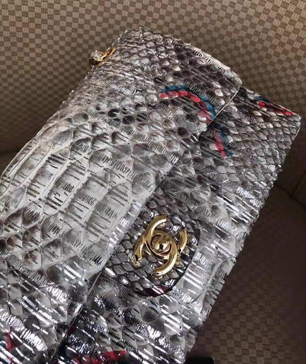 CC original python leather flap bag A01112 grey