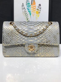 CC original python leather flap bag A01112 light grey&gold