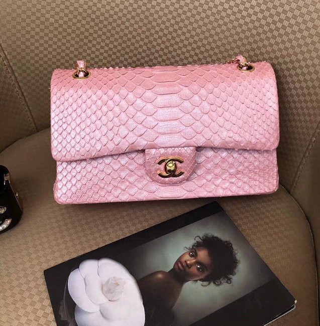 CC original python leather flap bag A01112 pink