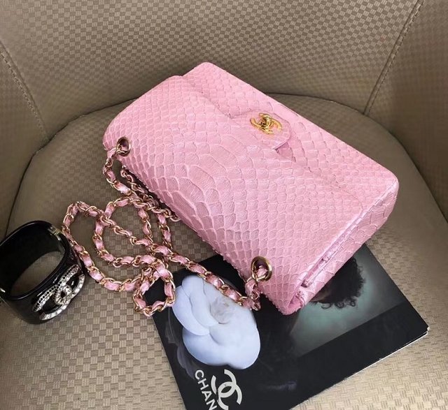 CC original python leather flap bag A01112 pink