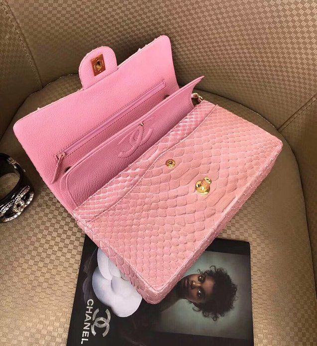 CC original python leather flap bag A01112 pink