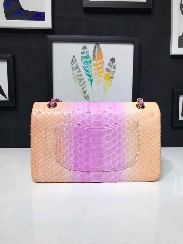 CC original python leather flap bag A01112 pink&orange