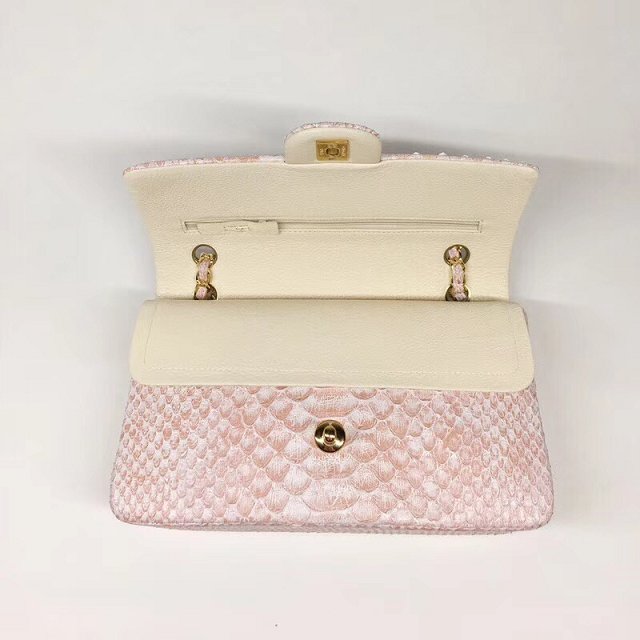 CC original python leather flap bag A01112 pink&white