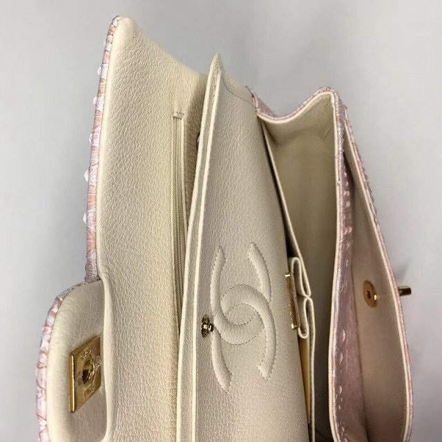 CC original python leather flap bag A01112 pink&white