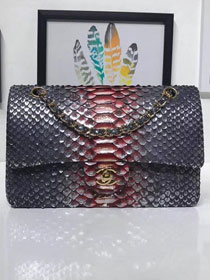 CC original python leather flap bag A01112 silver&red