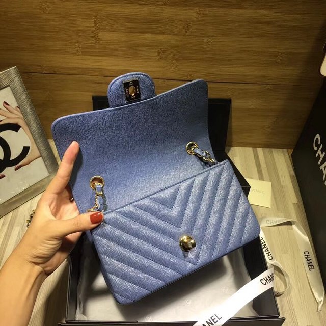 CC original grained calfskin mini flap bag A69900-3 blue