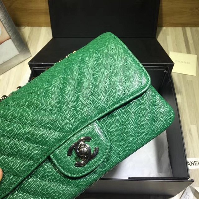 CC original grained calfskin mini flap bag A69900-3 green