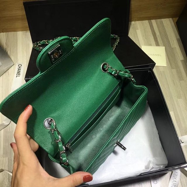 CC original grained calfskin mini flap bag A69900-3 green