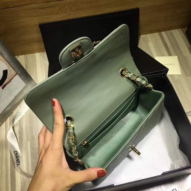 CC original grained calfskin mini flap bag A69900-3 olive