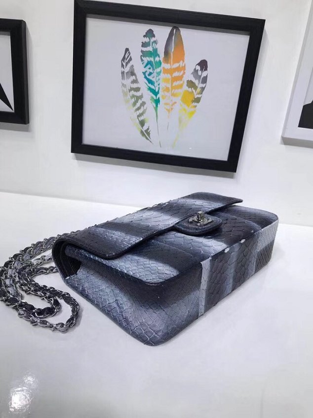 CC original python leather flap bag A01112 black&blue