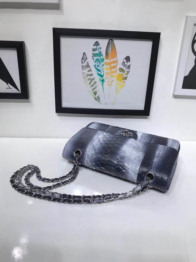CC original python leather flap bag A01112 black&blue