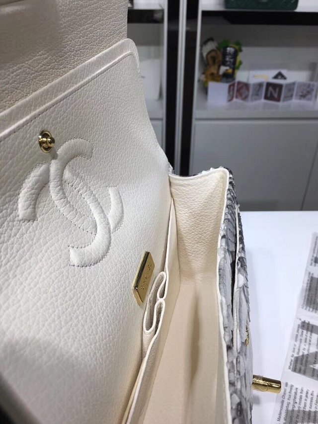 CC original python leather flap bag A01112 black&white