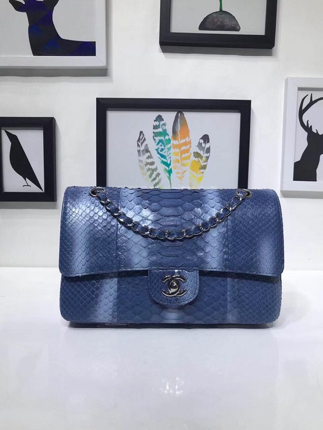 CC original python leather flap bag A01112 blue