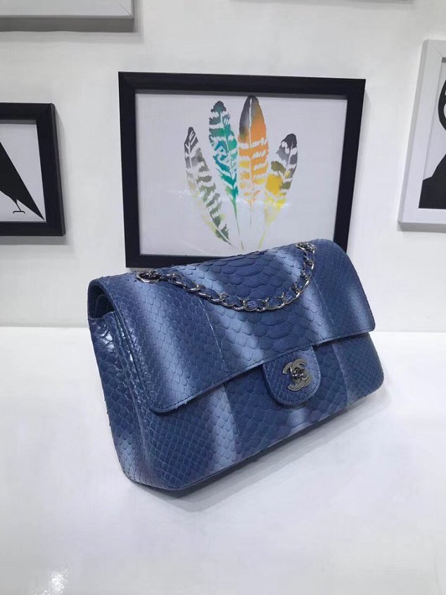 CC original python leather flap bag A01112 blue