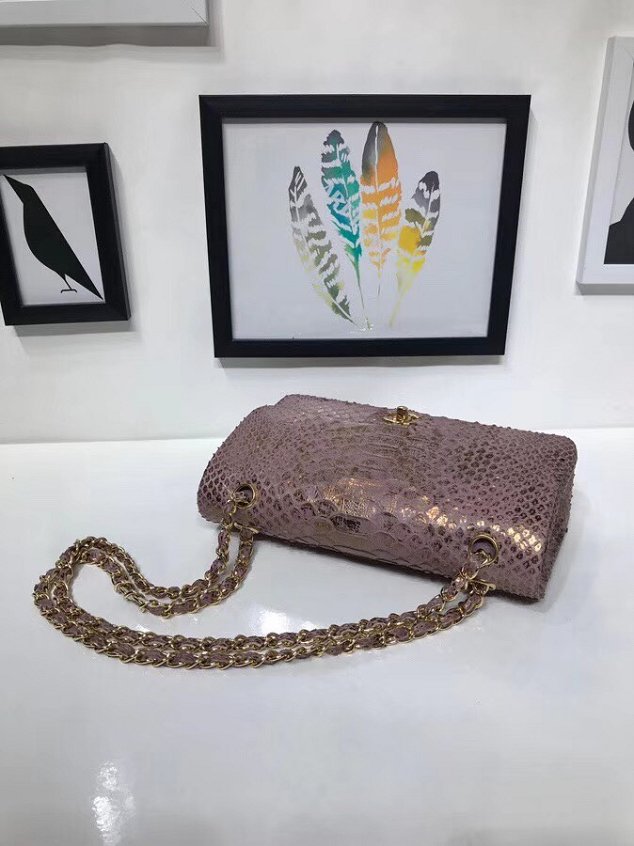 CC original python leather flap bag A01112 champagne
