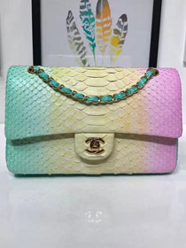 CC original python leather flap bag A01112 green&yellow