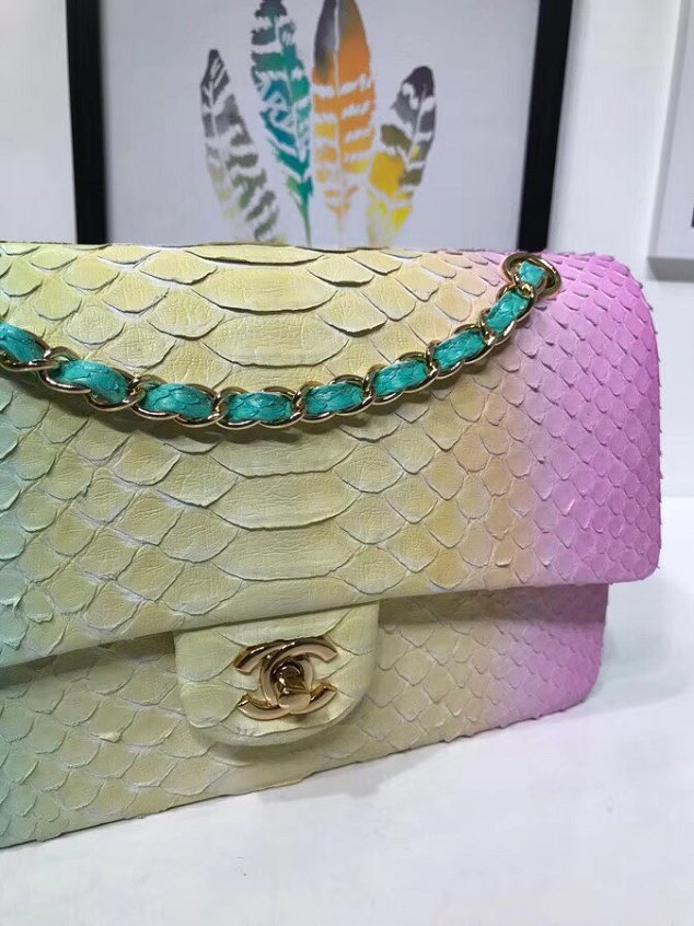 CC original python leather flap bag A01112 green&yellow