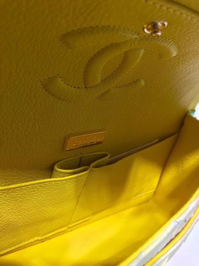 CC original python leather flap bag A01112 green&yellow