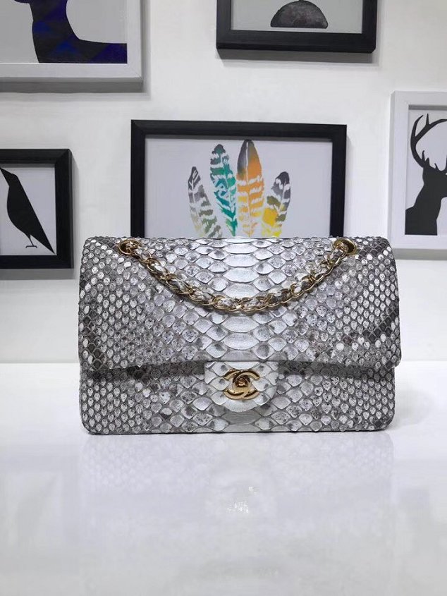 CC original python leather flap bag A01112 grey