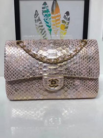 CC original python leather flap bag A01112 light gold