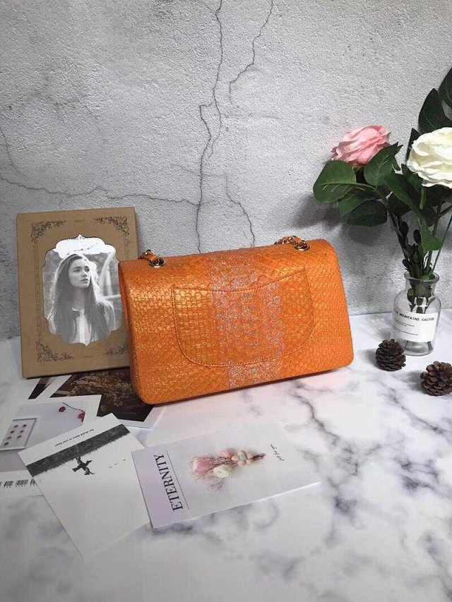 CC original python leather flap bag A01112 light orange