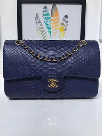 CC original python leather flap bag A01112 navy blue