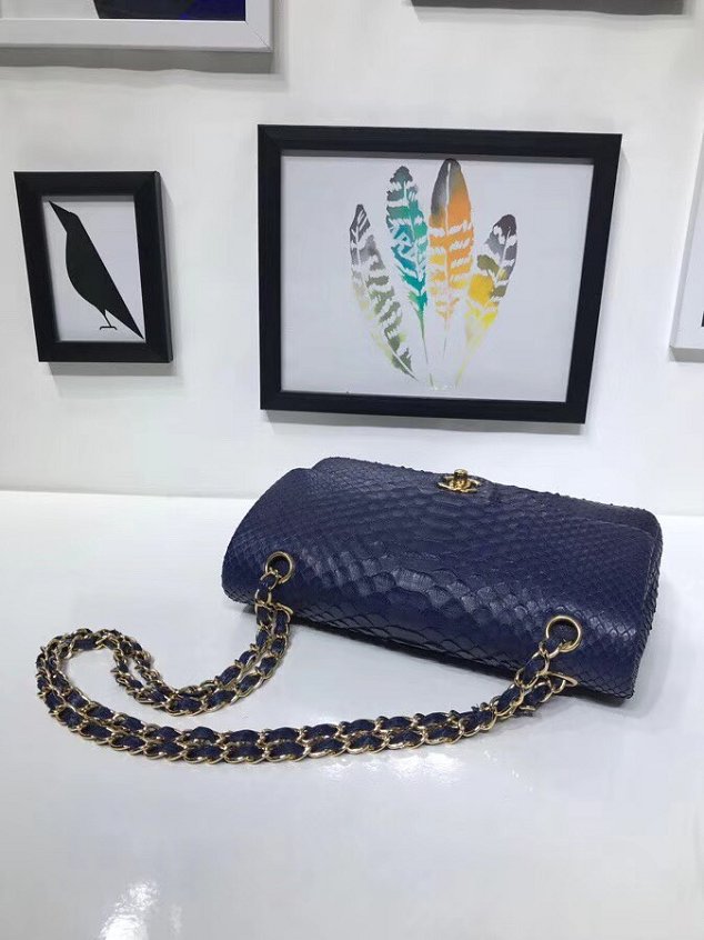 CC original python leather flap bag A01112 navy blue