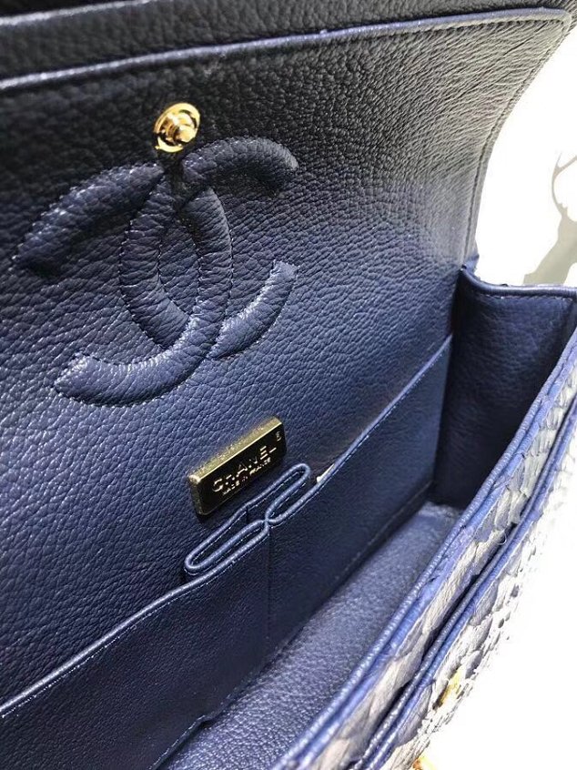 CC original python leather flap bag A01112 navy blue