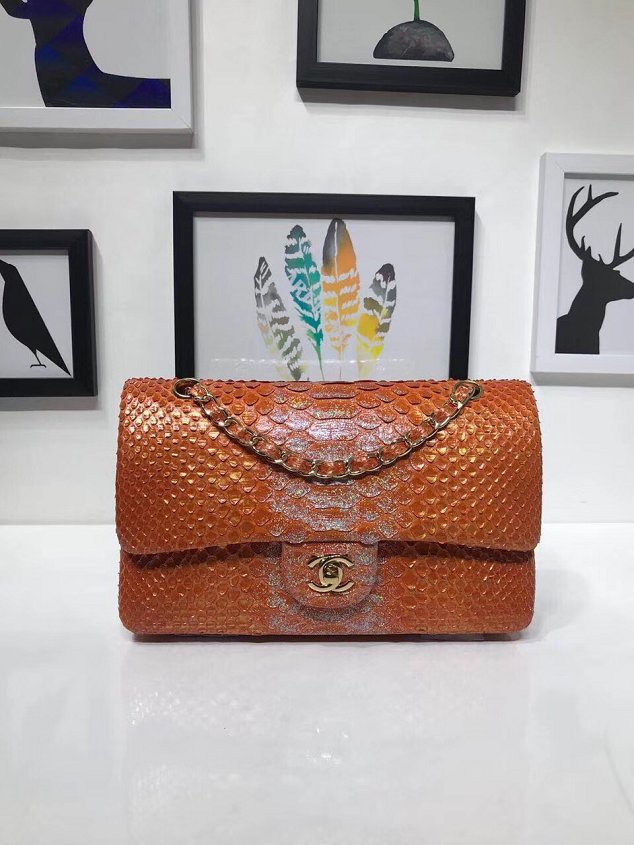 CC original python leather flap bag A01112 orange