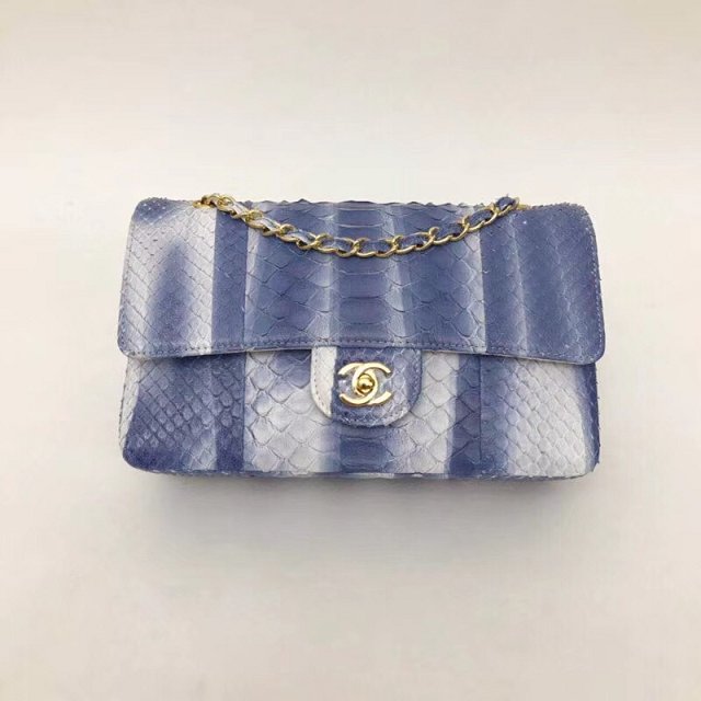 CC original python leather flap bag A01112 white&blue