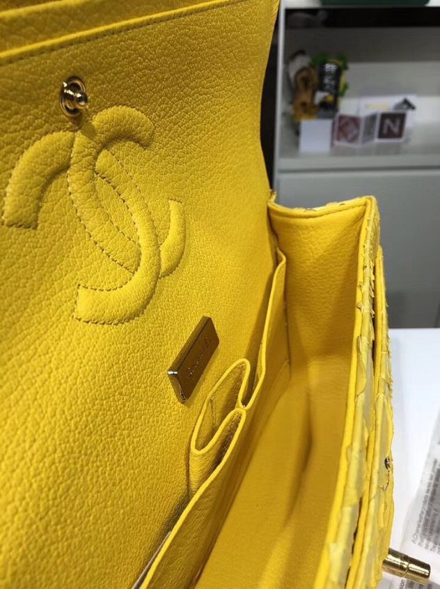 CC original python leather flap bag A01112 yellow