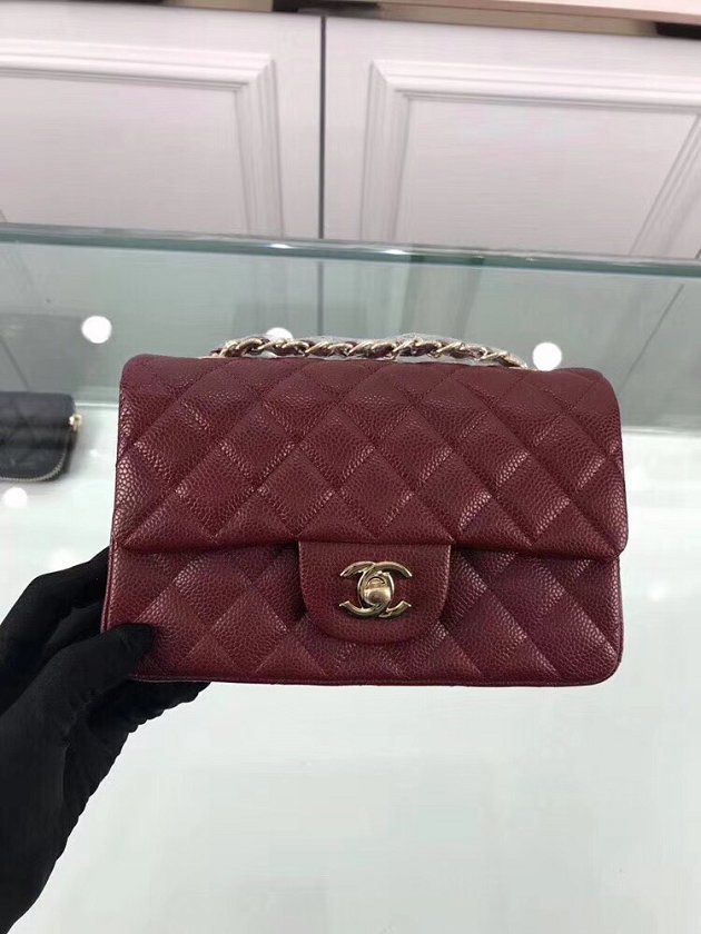 CC original grained calfskin small flap bag A69900 bordeaux