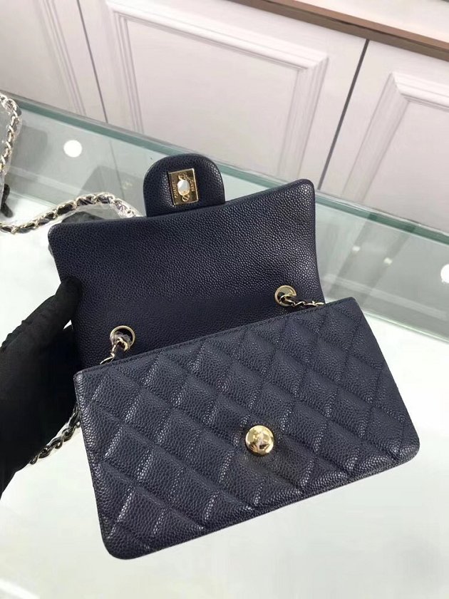 CC original grained calfskin mini flap bag A69900 navy blue