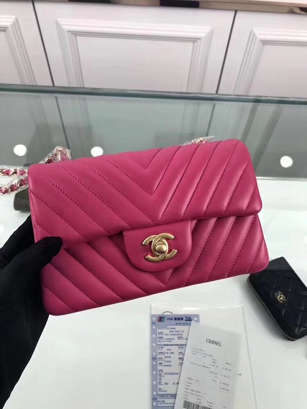 CC original lambskin leather small flap bag A69900-4 rose red